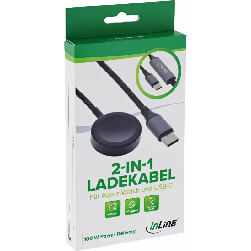 InLine® 2-w-1 kabel ładujący do Apple Watch + USB-C, 100 W, USB 2.0, 1,2 m