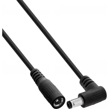 InLine® Przedłużacz DC, wtyk kątowy, 5.5 x 2.1 mm, czarny, 5 m