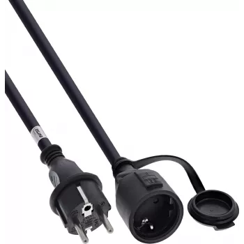 InLine® Przedłużacz z bolcem uziemiającym, zewnętrzny, IP44, z osłoną styków, 2 m, czarny