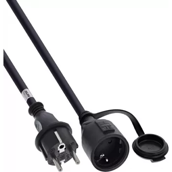 InLine® Przedłużacz z uziemieniem, zewnętrzny IP44, z ochroną dotykową, 15 m, czarny