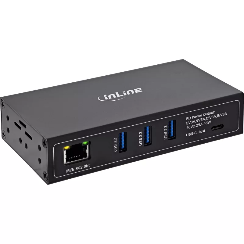 InLine® Przemysłowy 4-portowy hub USB PoE (3x USB-A / 1x USB-C)