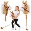 LEAN TOYS Kijek do jazdy konnej z głową konia z odgłosami galopu i rżenia, beżowy, 100 cm