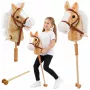 LEAN TOYS Kijek do jazdy konnej z głową konia z odgłosami galopu i rżenia, beżowy, 100 cm