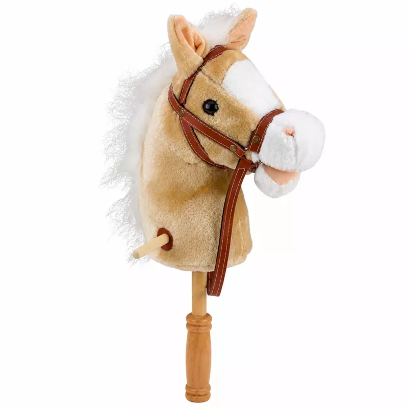 LEAN TOYS Kijek do jazdy konnej z głową konia z odgłosami galopu i rżenia, beżowy, 100 cm