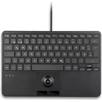 PERIX PERIBOARD-427 H DE Przewodowa klawiatura USB Mini z wbudowanym trackballem i podświetleniem, czarna