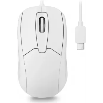 Perixx PERIMICE-209 C W Przewodowa mysz optyczna USB-C, 1000 DPI, 3 przyciski, kółko przewijania, oburęczna, biała