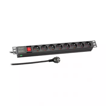 EFB Elektronik 19 inch 1U Rackmount PDU, 8 gniazd francuskich, wtyk CEE 7/7, 16A, czarny