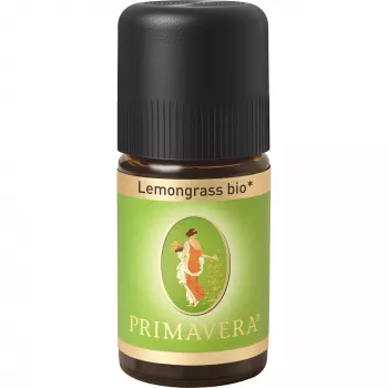 PRIMAVERA Organiczny olejek eteryczny z trawy cytrynowej 5 ml – 100% czysty, certyfikat NATRUE, świeży cytrynowy aromat do aromaterapii