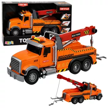 LEAN TOYS Ciężarówka z dźwigiem Pomoc drogowa Hak Światła Dźwięki Pomarańczowa 1:18