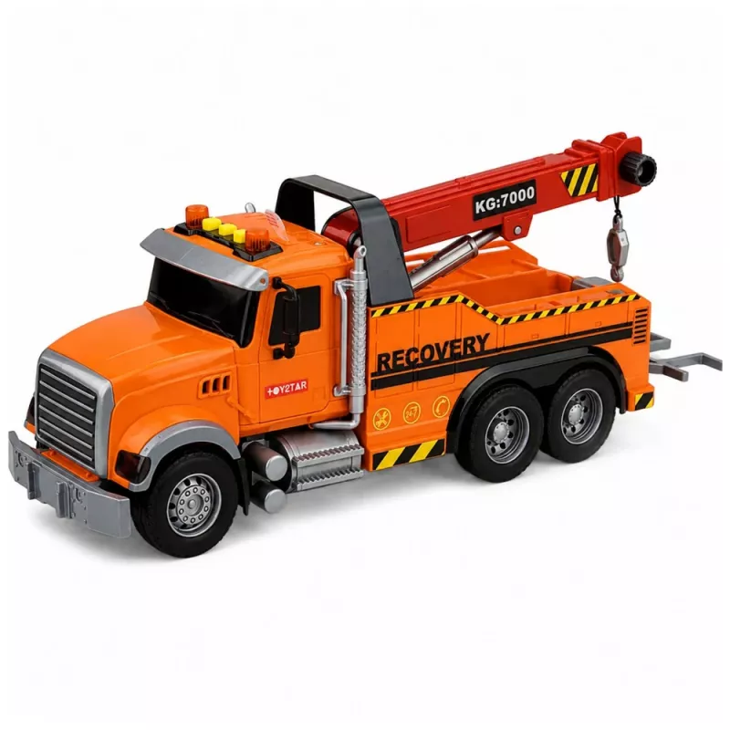 LEAN TOYS Ciężarówka z dźwigiem Pomoc drogowa Hak Światła Dźwięki Pomarańczowa 1:18