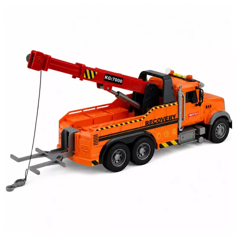 LEAN TOYS Ciężarówka z dźwigiem Pomoc drogowa Hak Światła Dźwięki Pomarańczowa 1:18