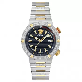 Zegarek męski Versace V-Race Swiss Quartz VE8G00424 43mm Stal nierdzewna Czarna tarcza