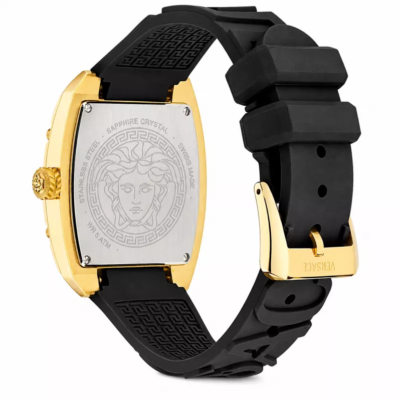 Zegarek damski Versace V-Chrono Swiss Quartz Chronograph 45mm czarna tarcza, skórzany pasek VE8K00624