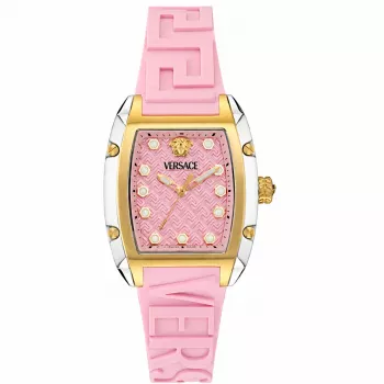 Damski zegarek Versace V-Circle Swiss Quartz VE8K00224 - koperta ze stali nierdzewnej 38 mm, czarna tarcza, czarny skórzany pasek
