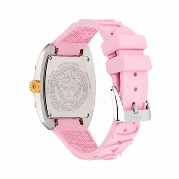 Damski zegarek Versace V-Circle Swiss Quartz VE8K00224 - koperta ze stali nierdzewnej 38 mm, czarna tarcza, czarny skórzany pasek