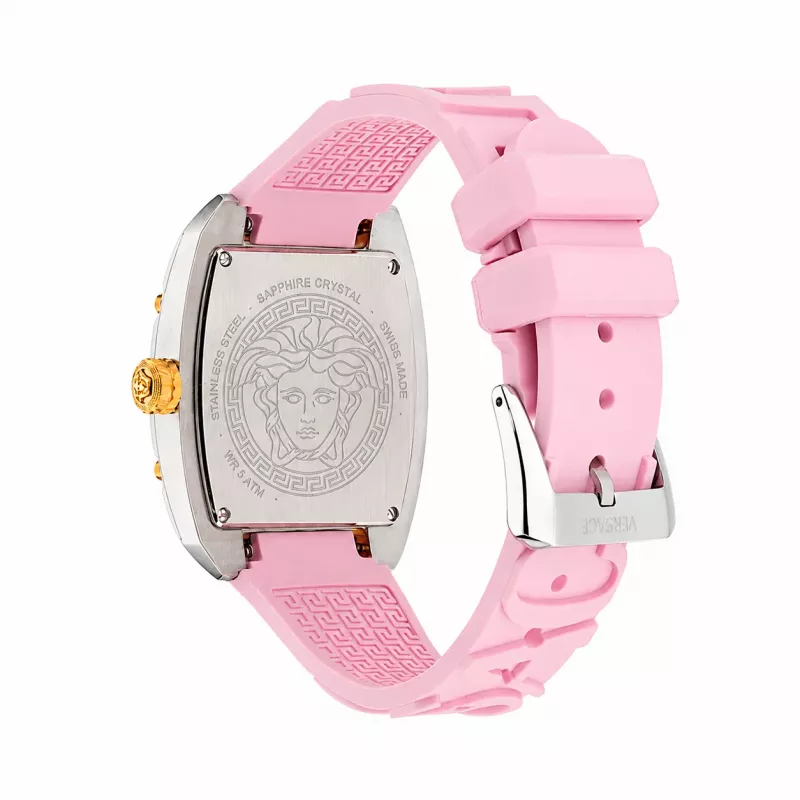 Damski zegarek Versace V-Circle Swiss Quartz VE8K00224 - koperta ze stali nierdzewnej 38 mm, czarna tarcza, czarny skórzany pasek