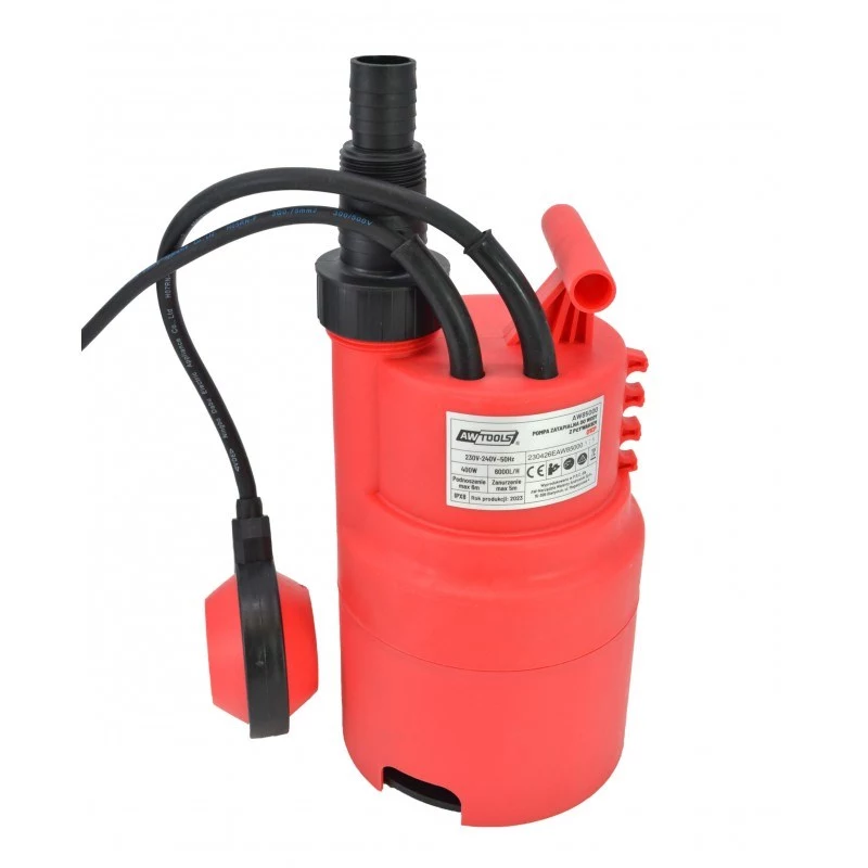 AWTOOLS AW85000 Pompa zatapialna do brudnej wody 750W 12500L/h 8m podnoszenia z pływakiem i multi-adapterem