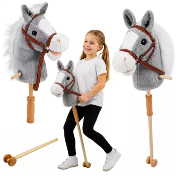 LEAN TOYS Kijek do jazdy konnej Hobby Horse Głowa konia Galop Rżenie Szary 100 cm