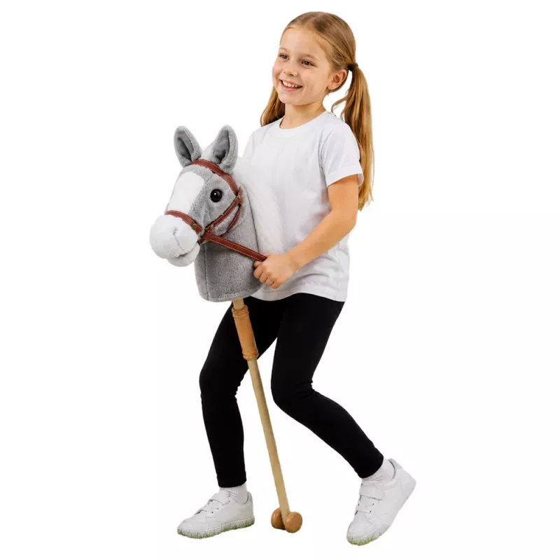 LEAN TOYS Kijek do jazdy konnej Hobby Horse Głowa konia Galop Rżenie Szary 100 cm
