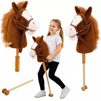 LEAN TOYS Hobby Horse Kij do jazdy konnej z odgłosami galopu i rżenia, brązowy, 100 cm