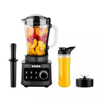 TESLA CrunchX Power NF650 Blender stojący 1500 W, szklany dzbanek 1,5 l z butelką 600 ml, czarny/srebrny