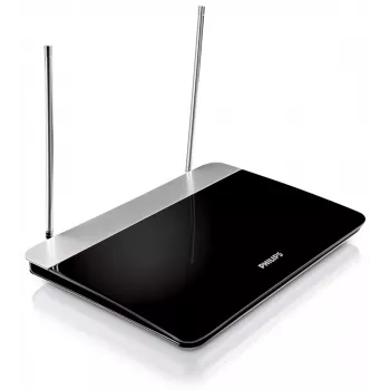 Antena telewizyjna wewnętrzna z regulowanym wzmocnieniem, kabel koncentryczny 1,8 m, 75 Ohm, filtr 3G/4G, DVB-T/T2, zgodna z RED