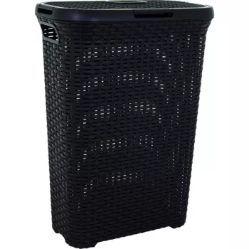 CURVER Style 40L Kosz na pranie z uchylną pokrywą, efekt rattanu, czarny
