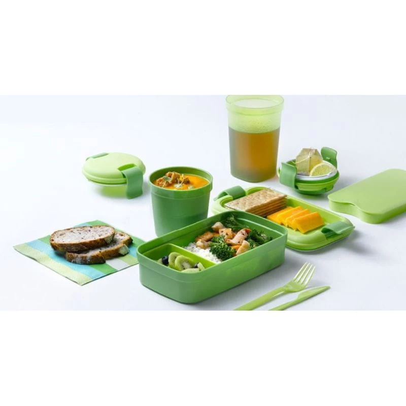 CURVER Lunch&Go Prostokątna miska śniadaniowa ze sztućcami 1,4L Zielona