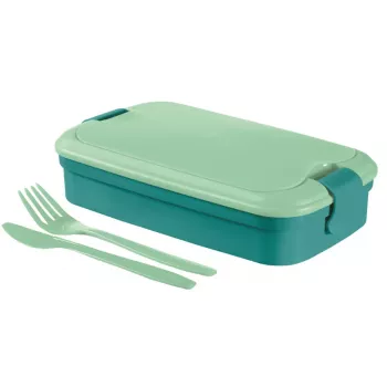 CURVER Lunch&Go Prostokątna miska śniadaniowa ze zintegrowanymi sztućcami, 1,4L, niebieska