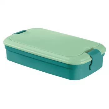 CURVER Lunch&Go Prostokątna miska śniadaniowa ze zintegrowanymi sztućcami, 1,4L, niebieska