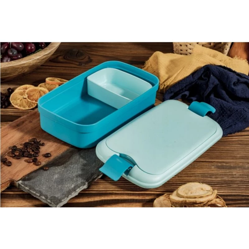 CURVER Lunch&Go Prostokątna miska śniadaniowa ze zintegrowanymi sztućcami, 1,4L, niebieska