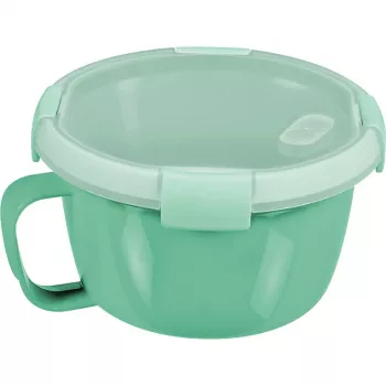 CURVER Smart To Go Mix Noodles Miska na jedzenie okrągła 0,9L przezroczysta z zielonymi akcentami, bez BPA, szczelna, mikrofalówka i zmywarka