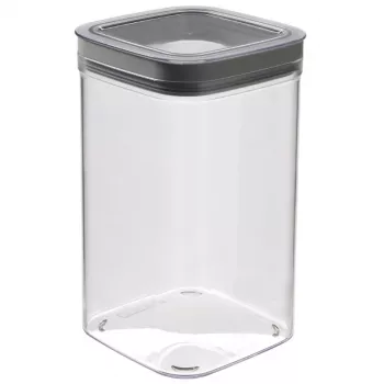 CURVER Dry Cube Kwadratowy Pojemnik do Przechowywania Żywności 1,8L Przezroczysty z Szarą Pokrywką, Szczelny i Nieprzeciekający