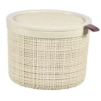CURVER Jute okrągły kosz do przechowywania z pokrywką, 2L, kremowy, 17x13 cm