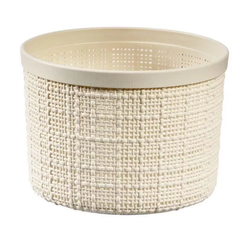 CURVER Jute okrągły kosz do przechowywania z pokrywką, 2L, kremowy, 17x13 cm