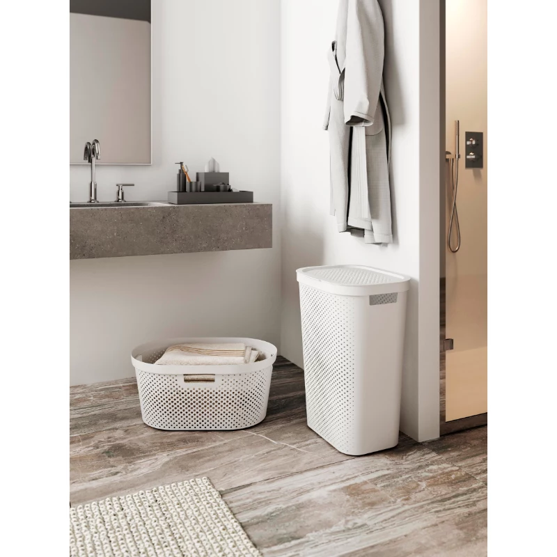 CURVER Infinity Recycled 60L Kosz na pranie, zielony, 44x35x60 cm, wentylowany kosz na pranie z recyklingowanego plastiku z pokrywą i uchwytami