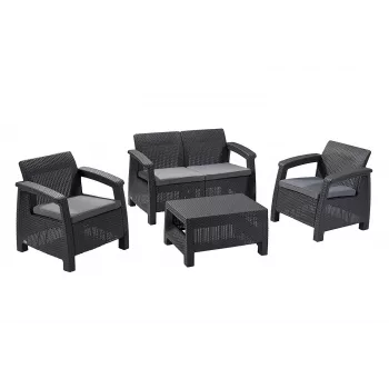 Zestaw mebli ogrodowych KETER Corfu szary - sofa 4-osobowa, 2 fotele, stolik kawowy