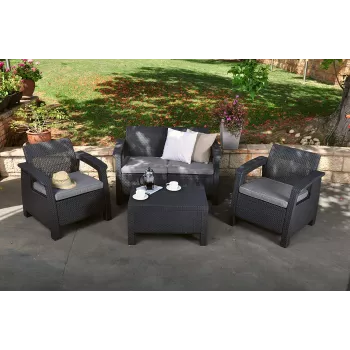 Zestaw mebli ogrodowych KETER Corfu szary - sofa 4-osobowa, 2 fotele, stolik kawowy