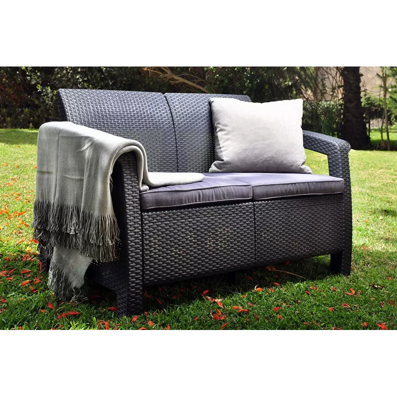 Zestaw mebli ogrodowych KETER Corfu szary - sofa 4-osobowa, 2 fotele, stolik kawowy