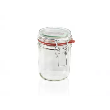 LEIFHEIT Hermetyczny słoik szklany 370ml - Szczelny słoik do przechowywania z klipsem drucianym i naturalną uszczelką gumową, przezroczyste szkło, konserwacja żywności