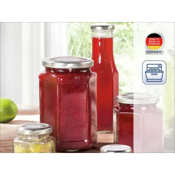 LEIFHEIT Sześciokątny szklany słoik 1700 ml, przezroczysty ze złotą pokrywką