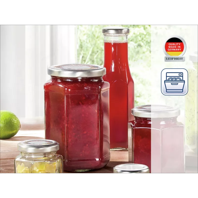 LEIFHEIT Sześciokątny szklany słoik 1700 ml, przezroczysty ze złotą pokrywką