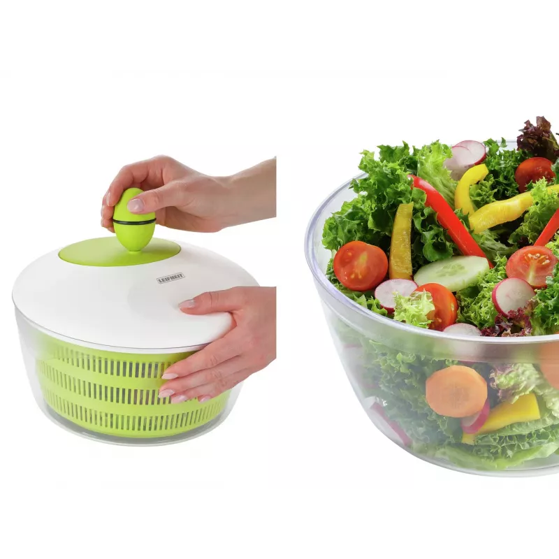 LEIFHEIT Salad Dryer Trend 4,5L wirówka do sałaty z napędem korbowym z miską do serwowania, zielona pokrywka