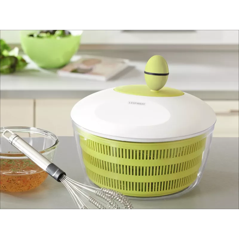 LEIFHEIT Salad Dryer Trend 4,5L wirówka do sałaty z napędem korbowym z miską do serwowania, zielona pokrywka