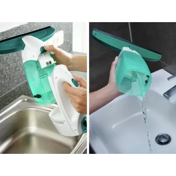 LEIFHEIT Odkurzacz do szyb Dry&Clean z uchwytem Click System 43 cm, elektryczny odkurzacz do szyb, biały/turkusowy