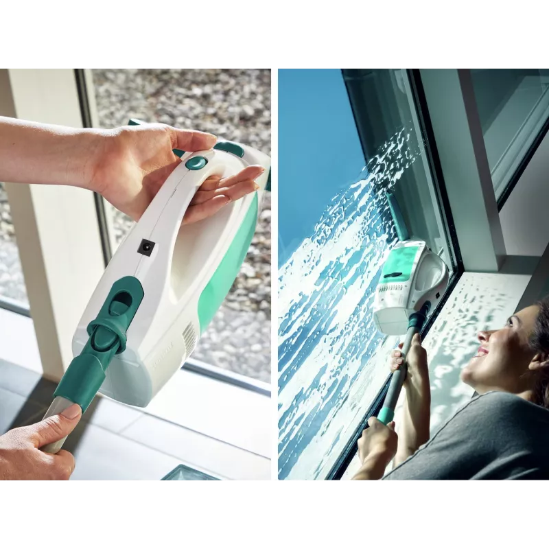 LEIFHEIT Odkurzacz do szyb Dry&Clean z uchwytem Click System 43 cm, elektryczny odkurzacz do szyb, biały/turkusowy