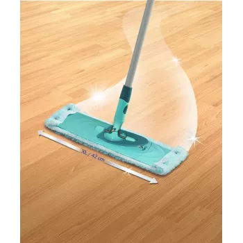 LEIFHEIT Clean Twist XL 42 cm Zestaw Mopa Płaskiego z Włókna Mikro o Bardzo Miękkiej Wkładce z Wirowym Wyżymaczem i Teleskopowym Uchwytem, Zielony/Turkusowy