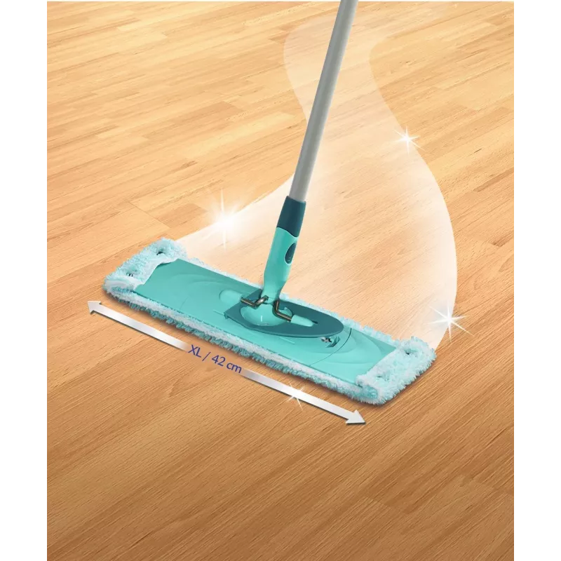 LEIFHEIT Clean Twist XL 42 cm Zestaw Mopa Płaskiego z Włókna Mikro o Bardzo Miękkiej Wkładce z Wirowym Wyżymaczem i Teleskopowym Uchwytem, Zielony/Turkusowy