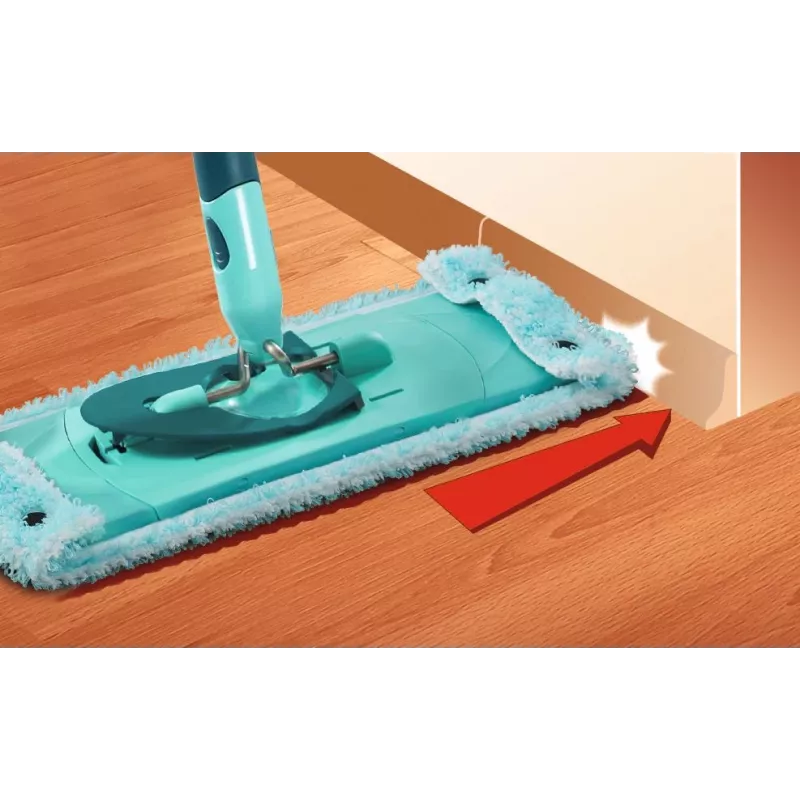LEIFHEIT Clean Twist XL 42 cm Zestaw Mopa Płaskiego z Włókna Mikro o Bardzo Miękkiej Wkładce z Wirowym Wyżymaczem i Teleskopowym Uchwytem, Zielony/Turkusowy