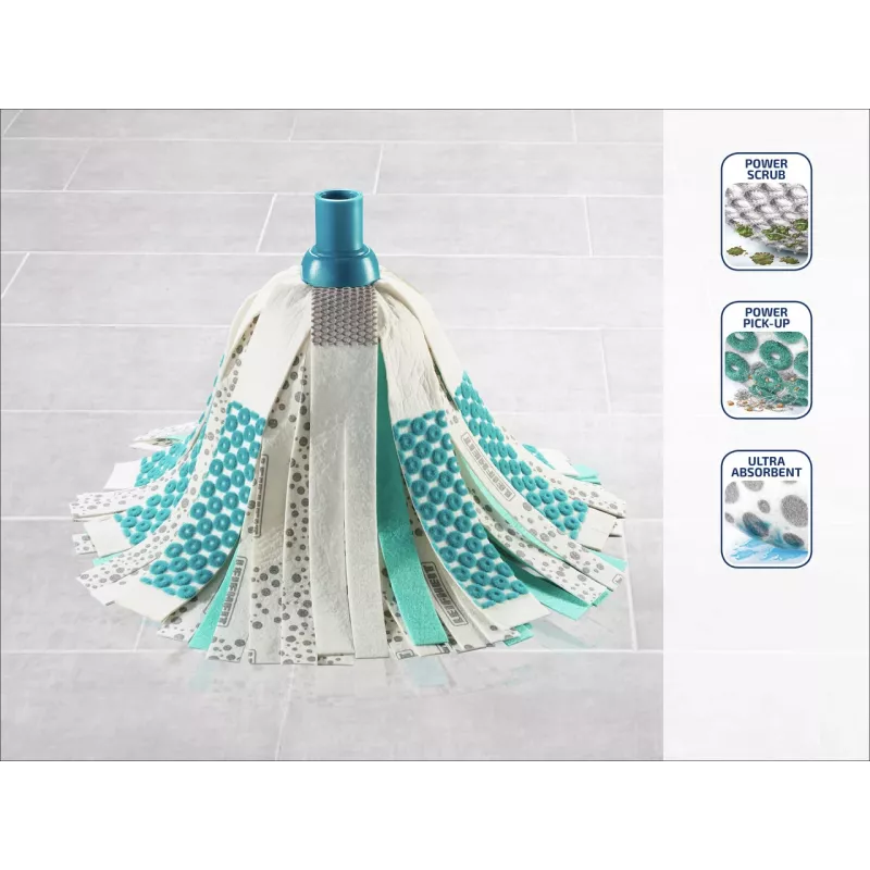 LEIFHEIT 3in1 Power Mop z technologią Clean Twist Spin, teleskopowy uchwyt, wiadro 20L, głowica z mikrofibry, turkusowo/biały